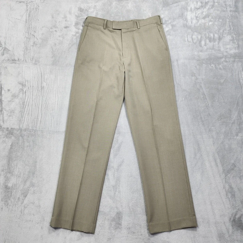Perry Ellis Portfolio Pants Mens 32x32‎ Beige Dress Flat Front Straight Office